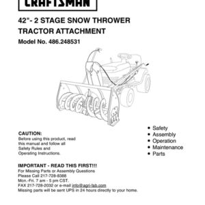 Lawn Tractor Snowblower Attachment Owner's Manual 48935