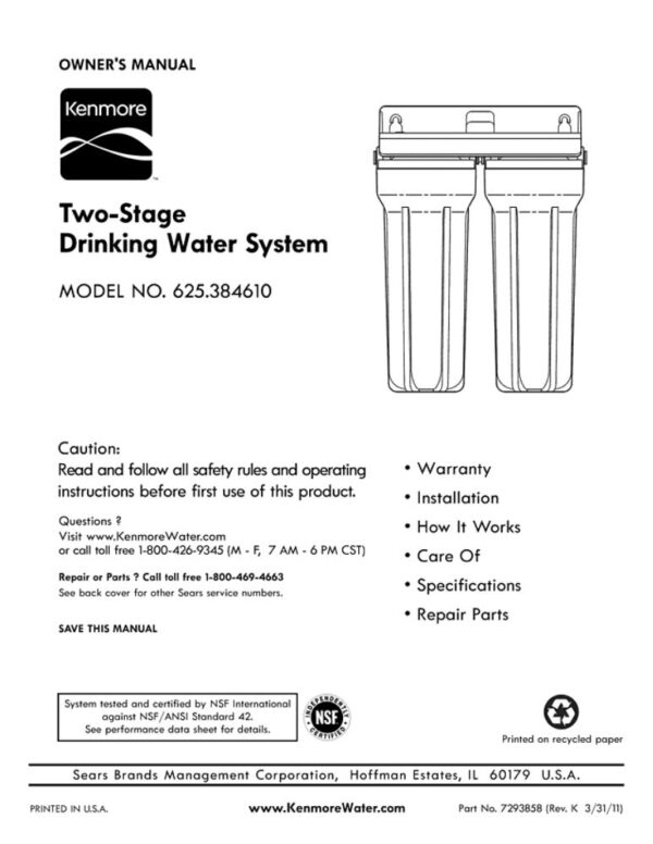 Water Filtration System Owner's Manual 7293858