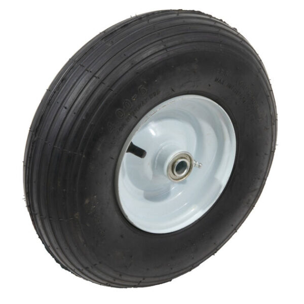 Pneumatic Wheel. 350 lbs. Load Rating. 3″ Hub Length. 5/8″ Ball Bearing. Ribbed Tread. 2-ply Rating – 490-326-0009